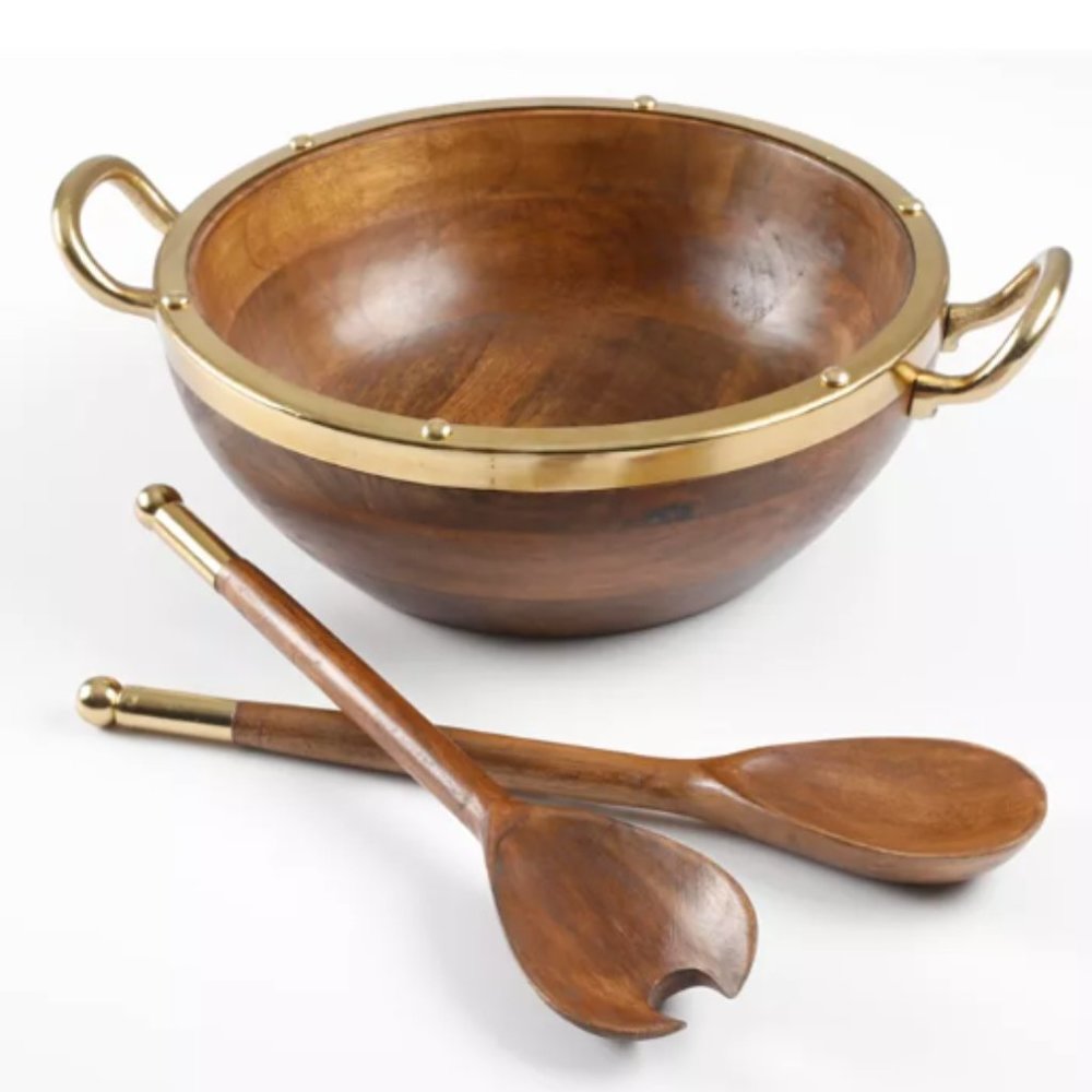 Three Piece Wood and Metal Salad Set ( New with box)